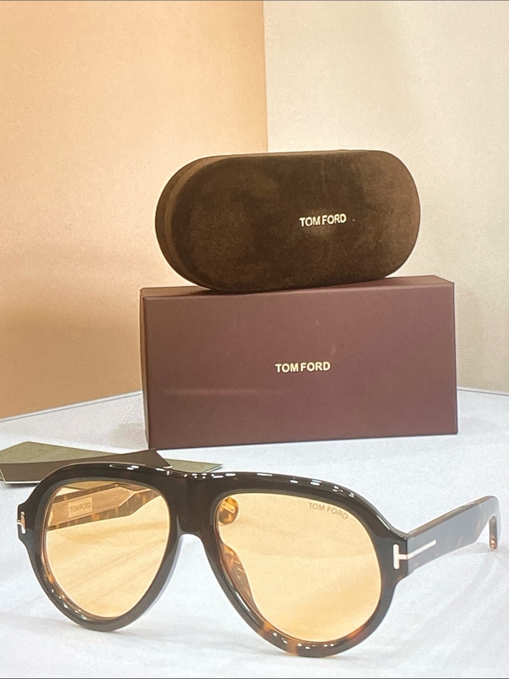 Tom Ford Black Frame Amber Lens Sunglasses with Case